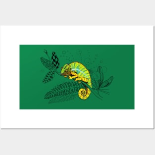 Colorful Panther Chameleon Doodle Posters and Art